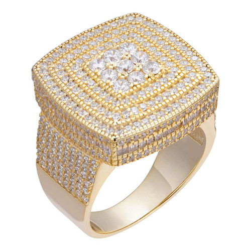 Large Iced 14k Gold Over Real Solid 925 Sterling Silver Men