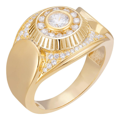 Men's 14k Yellow Gold Over Solid 925 Silver Ring ICY Round