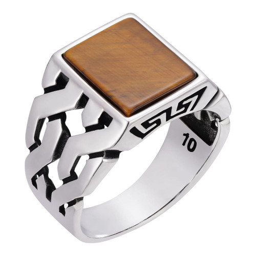 925 Sterling Silver Tiger's Eye Stone Men's Ring | eBay
