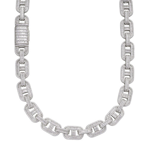 Solid 925 Sterling Silver Baguette Gucci Link Chain Iced