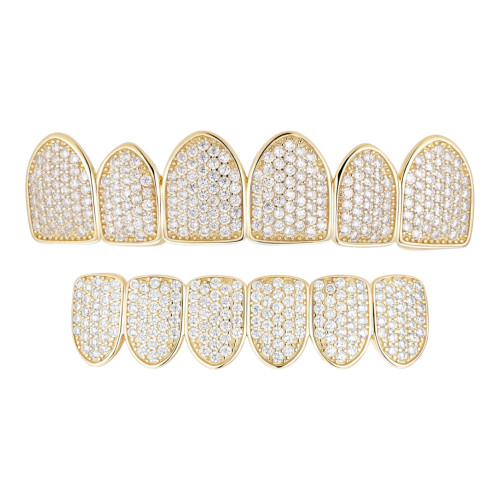 14k Gold Over Real SOLID 925 Silver Diamond GRILLZ Teeth Top
