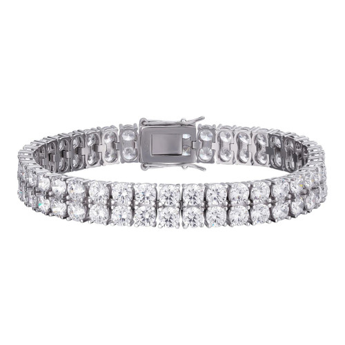 Mens Ladies 10mm Thick Two Row Tennis Bracelet Solid 925