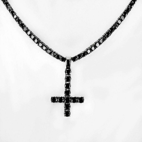 harlembling tennis chain w upside down cross solid real 925 silver 4mm black diamonds 1 row 22084.1664379656.500.750