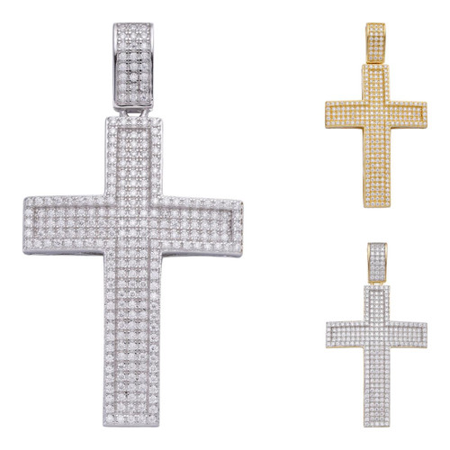 Men's Real Solid 925 Silver Cross Pendant Bust Down Crucifix