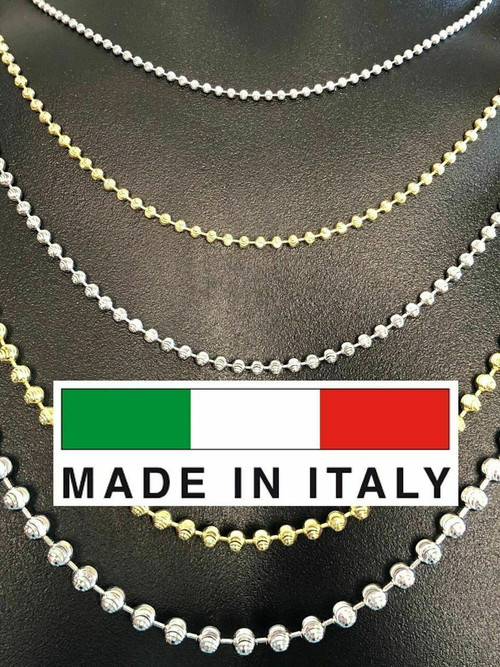 ★PEARLY MORE★ Little man Cutting Ball Chain Necklace Women's 14K White Gold Solid Moon Cut Necklace MOCS/14WHWM