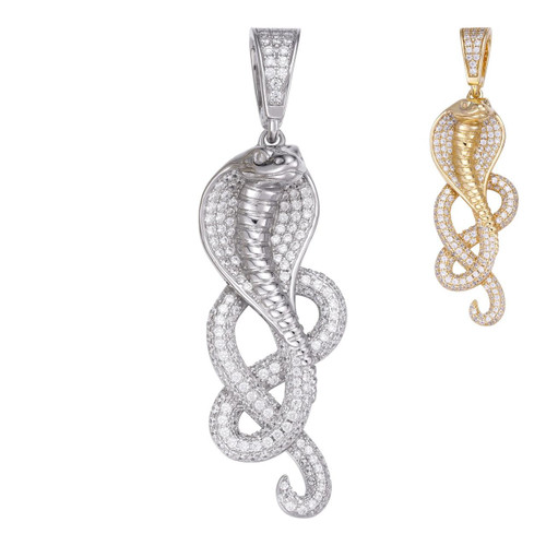Solid 925 Sterling Silver Snake King Cobra Pendant Necklace