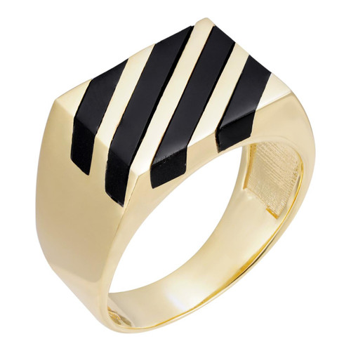 Men's 14k Gold Over Solid 925 Silver Black Onyx Ring Pinky
