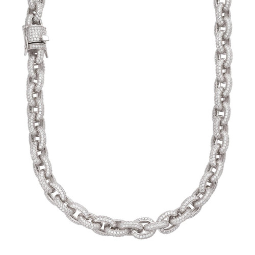 Solid 925 Sterling Silver Mens Thick Heavy Rolo Chain Iced