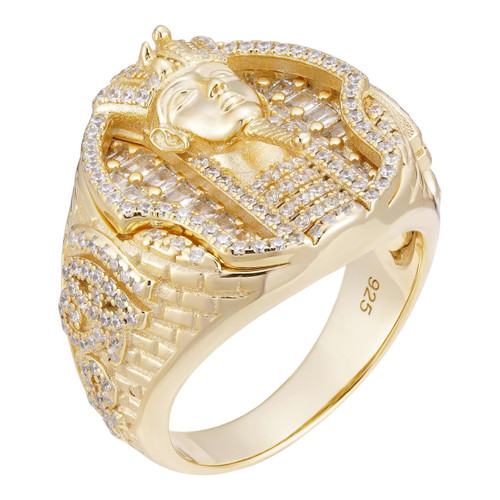Ancient King Tut Iced Out Ring 14k Gold Vermeil 925 Silver CZ