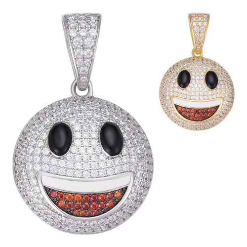 Real 925 Sterling Silver Hip Hop Smiley Face Emoji Pendant
