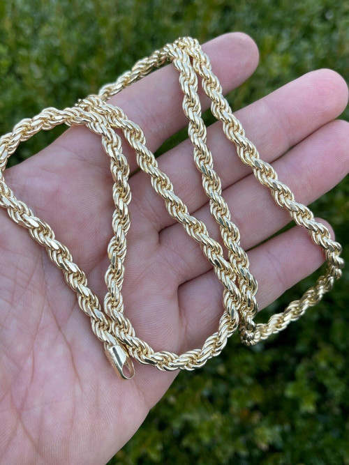 6mm Thick Men's Rope Chain 14k Gold Over Real Solid 925 Sterling