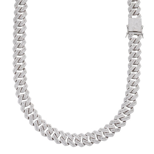 アクセサリー Iced Out Prong Chain Necklace 14mmSILVER 14mm Prong Miami Cuban Link Chain Iced Out Necklace Silver