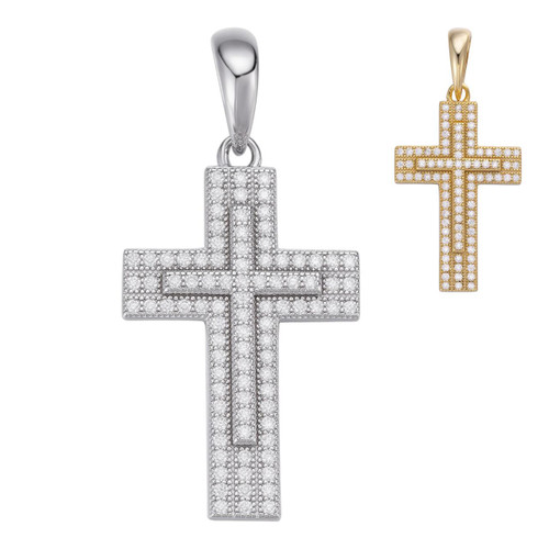 925 Sterling Silver Cross Pendant Necklace Iced MOISSANITE