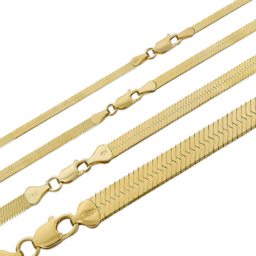 14k Gold Solid Herringbone Chain Necklace Harlem Bling