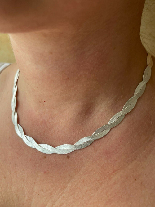 925 Silver Braided Herringbone Necklace