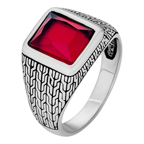 Genuine Bloodstone Men's Ring - 12.20 Carat In 925 Sterling Silver, Handmade