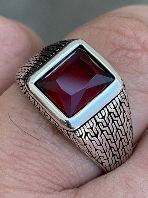 925 Sterling Silver Elegant Ruby Stone Mens Ring – silverbazaaristanbul