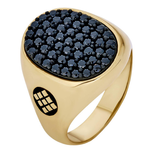 Large Mens Real 925 Sterling Silver & 14k Gold Iced Black