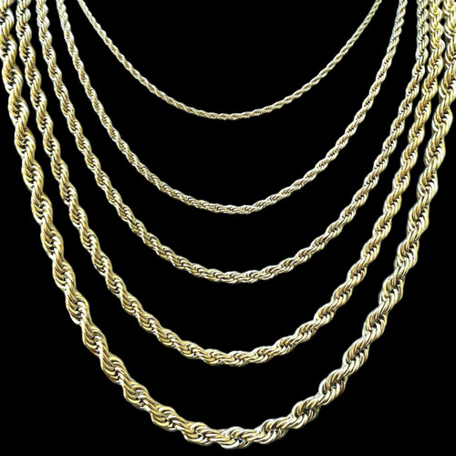 Men's Real Rope Chain Necklace 14k Gold Over Stainless Steel - 2mm-6mm ...