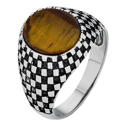 Mens Plain Real 925 Sterling Silver Tiger Eye Stone Ring Mens Plain Real 925 Sterling Silver Tiger Eye Stone Ring
