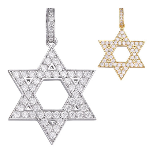Solid 925 Silver Iced Magen Star Of David Jewish Iced Diamond 14k