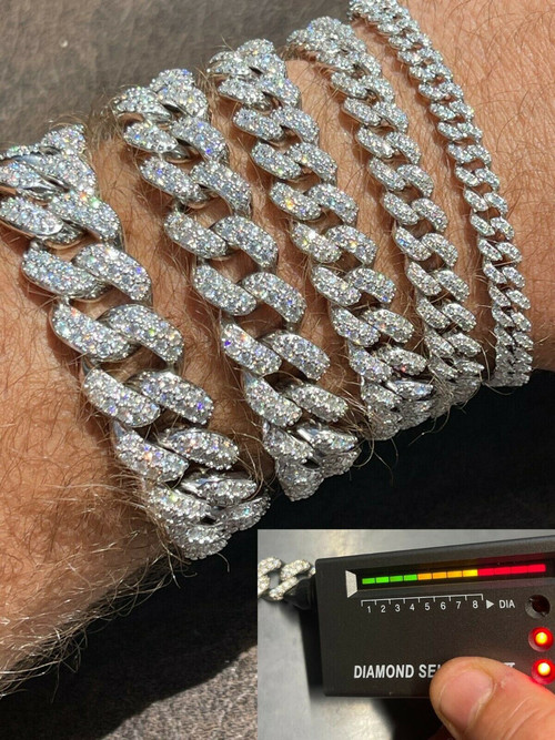 Silver Plated Iced Out Bracelet Bling Zirconia Cuban Link Bangle Jewelry  for Men Women Hip Hop