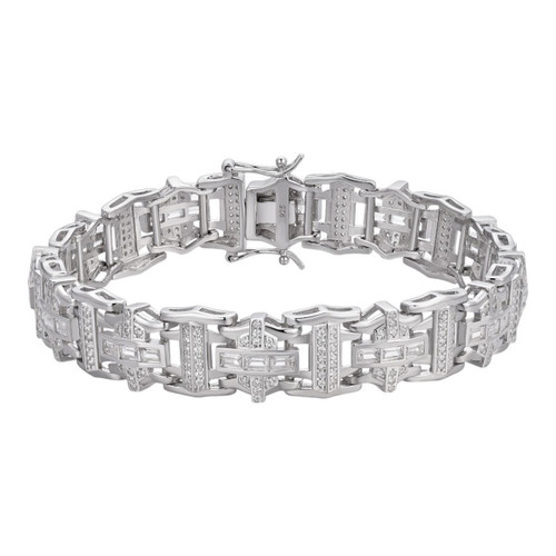 Men s Custom Link Real 925 Sterling Silver Bracelet Iced