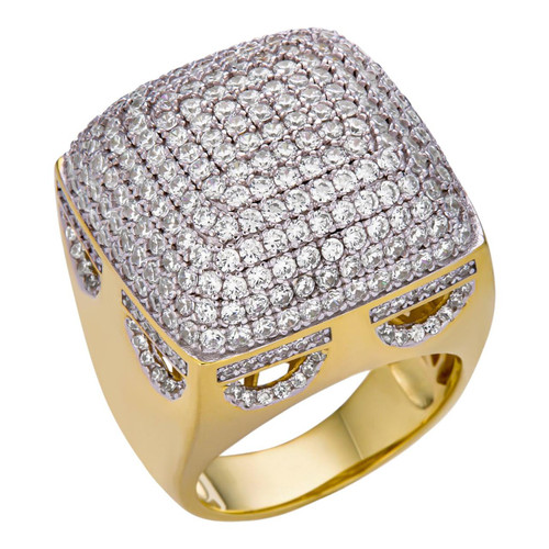 14k Gold Over Solid 925 Sterling Silver Men's Iced Diamond