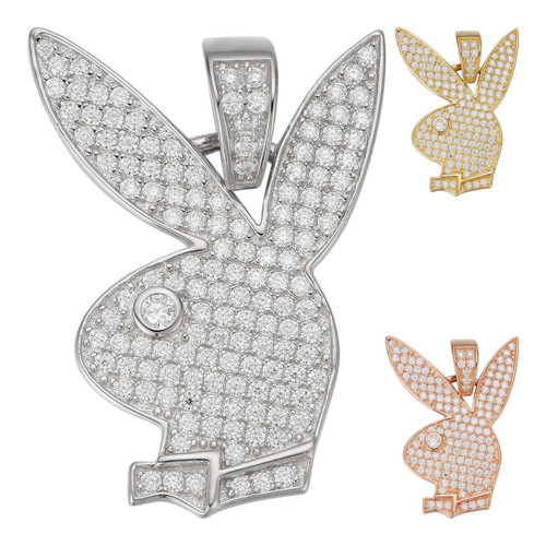 MOISSANITE Playboy Bunny Pendant Iced Real Solid 925 Silver Gold