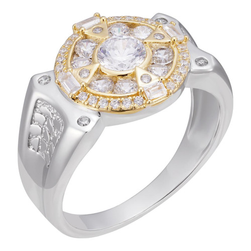 King & Prince - 【Chia】 Men's 14k Gold & Real 925 Silver Iced Diamond Solitaire