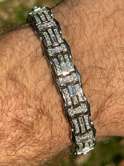 5mm Iced Out Baguette Tennis Bracelet Men Hip Hop Jewelry Copper Material  Box Clasp Square Silver Color Link 18cm