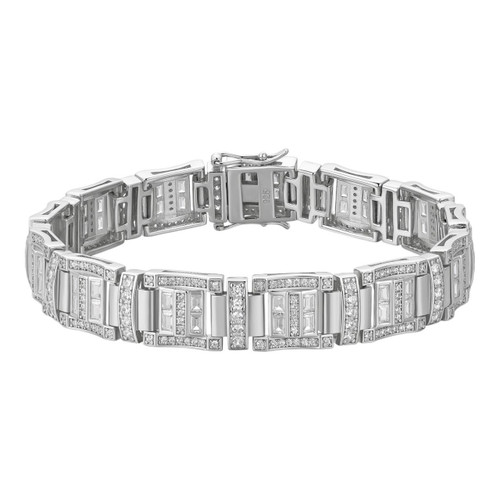 Men s Custom Link Real 925 Sterling Silver Bracelet Iced