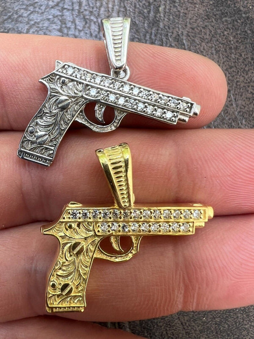 Arzonai Cool Gothic Hip Hop UZI Kolye GUN Shape Pendant Necklace Gold