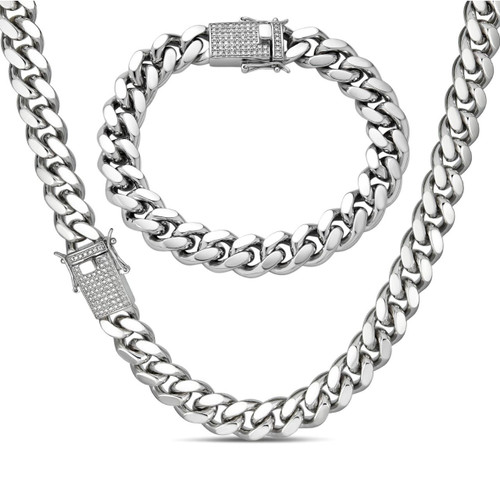 12mm Miami Cuban Link Chain Necklace Bracelet Solid 925 Silver