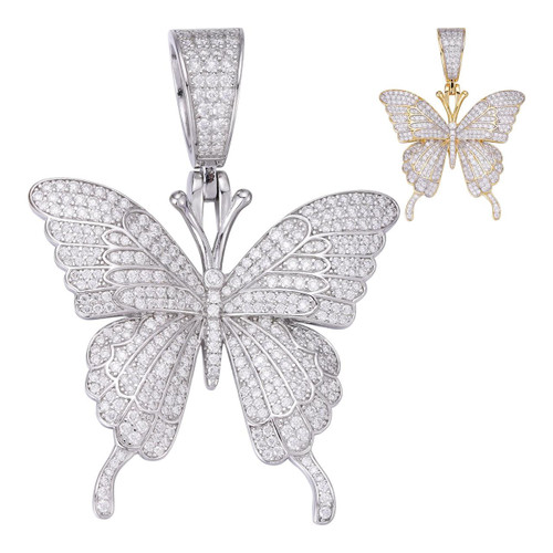 MOISSANITE Large Hip Hop Butterfly Iced Real 925 Silver