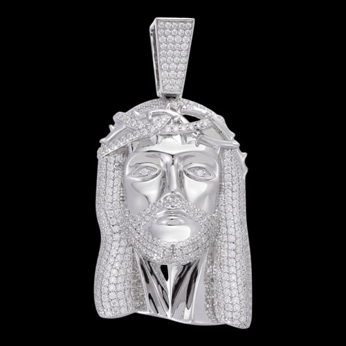 Solid 14k White Gold Real Diamond Jesus Piece Pendant - Iced Hip
