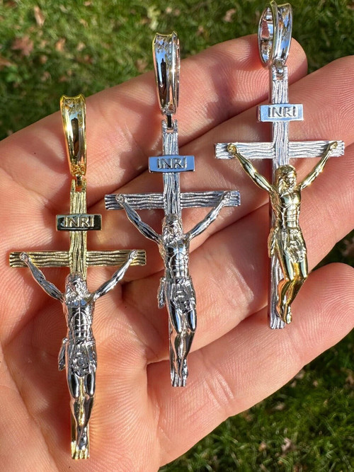 Men's Cross Jesus Piece Pendant 925 Sterling Silver Crucifix of Jesus –  MIAMISILVER