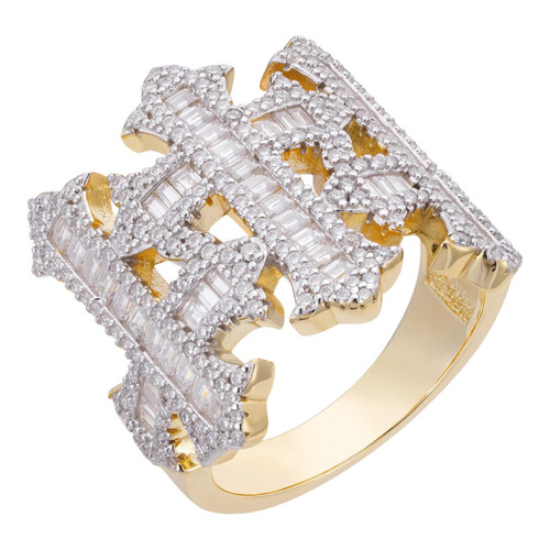 MOISSANITE Iced Real Baguette Gothic Three Cross Ring Solid
