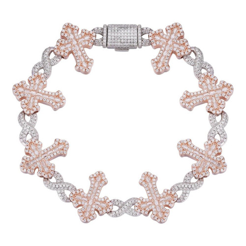 MOISSANITE Gothic Cross Infinity Link Bracelet Iced 925