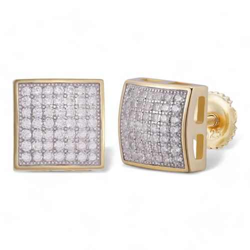 MOISSANITE Square Dome Hip Hop Earrings - 14k Gold Vermeil