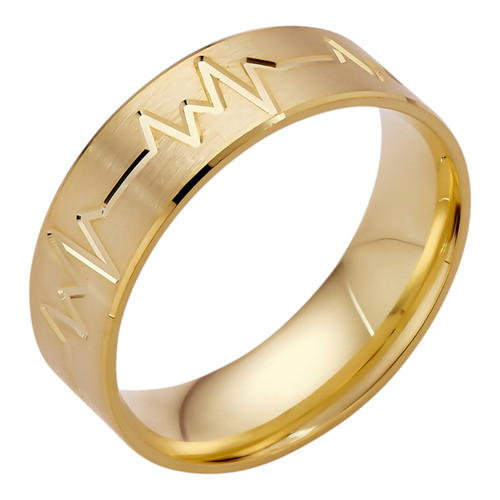 Heartbeat Pulse Wedding Band Ring 14k Gold Vermeil 925 Silver