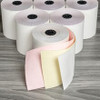3" x 65' 3-Ply Carbonless Paper (50 rolls/case) - White / Canary / Pink