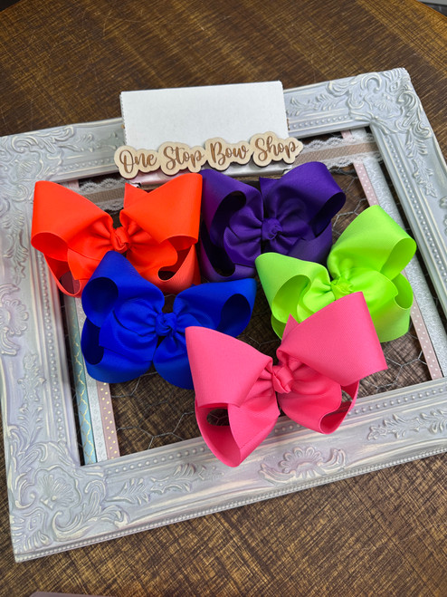 Grosgrain Hairbows - July (Neon Orange, Neon Purple, Neon Blue, Neon Lime and Neon Pink)
