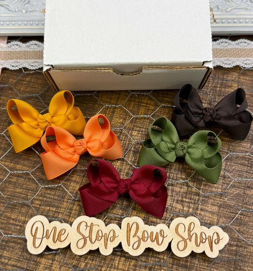 Grosgrain Hairbows - September (Mustard, Pumpkin Pie, Cranberry Juice, Moss and Brown)