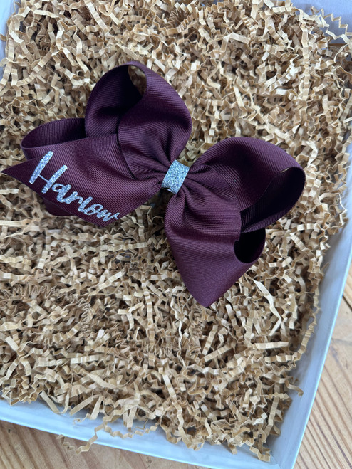 Maroon Silver Name and flat center- mono tail