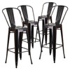 4 Pack 30” High Black-Antique Gold Metal Indoor-Outdoor Barstool with Removable Back