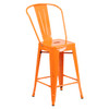 24” High Orange Metal Indoor-Outdoor Counter Height Stool with Removable Back
