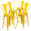 4 Pack 24” High Yellow Metal Indoor-Outdoor Counter Height Stool with Removable Back