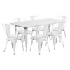 31.5” x 63” Rectangular White Metal Indoor-Outdoor Table Set with 6 Stack Chairs