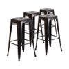 4 Pack 30” High Backless Black-Antique Gold Metal Indoor-Outdoor Barstool with Square Seat